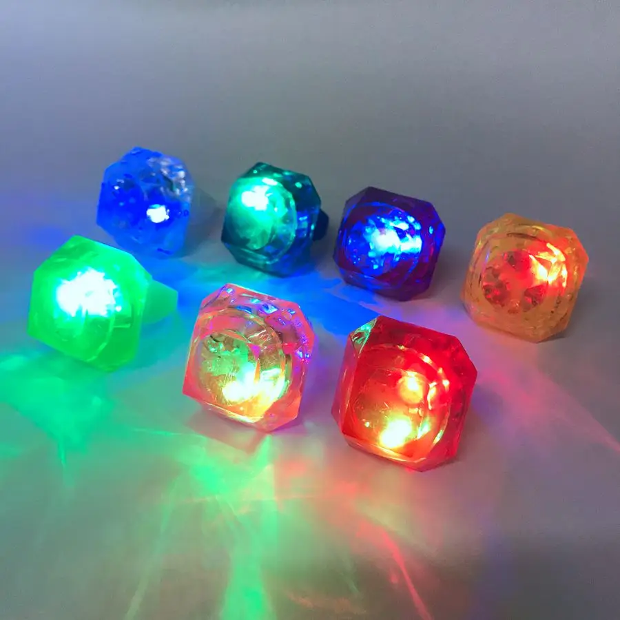 Factory OEM price high quality colorful diamond shape customized logo PS PP flashing LED finger ring