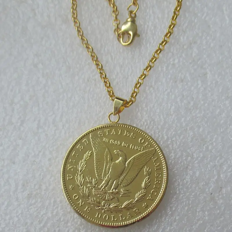 Fashion Jewelry Morgan Dollar Coin 1893 S Gold Plated Coin Pendant Necklace