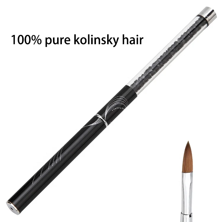 Rhinestone Metal Kolinsky Nail Art Sculpture Carving Brush Sable Acrylic Paint Brush With Cap