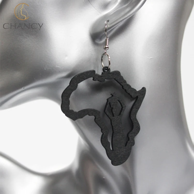 
Africa map earrings africa animal hook earrings wooden african hollow earrings wood jewelry 