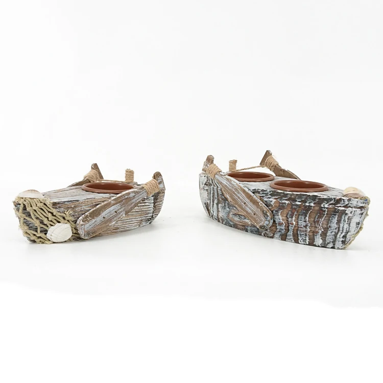 Nautical Canoe Design Decorative Wooden Candle Holder Jar for Bar & Souvenir