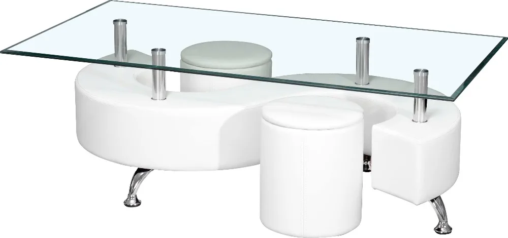 S shape cheap leather glass coffee table with stools  CT1022