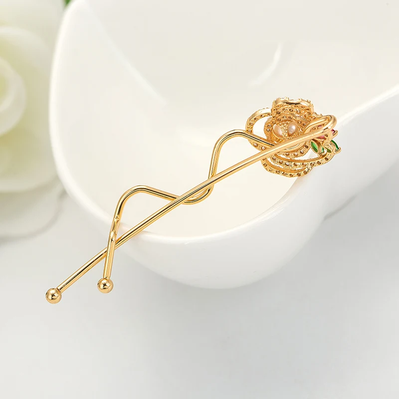 LUOTEEMI White Gold Shining Bridesmaids A AA Grade CZ Wedding Luxury Cubic Zircon Bridal Pearl Flower Decorative Hair Pins