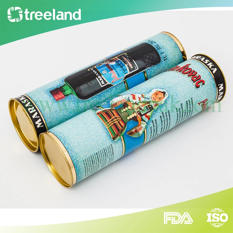 Custom Cylinder Round Tube Wine Bottle Gift Box Packaging with Tinplate Lid