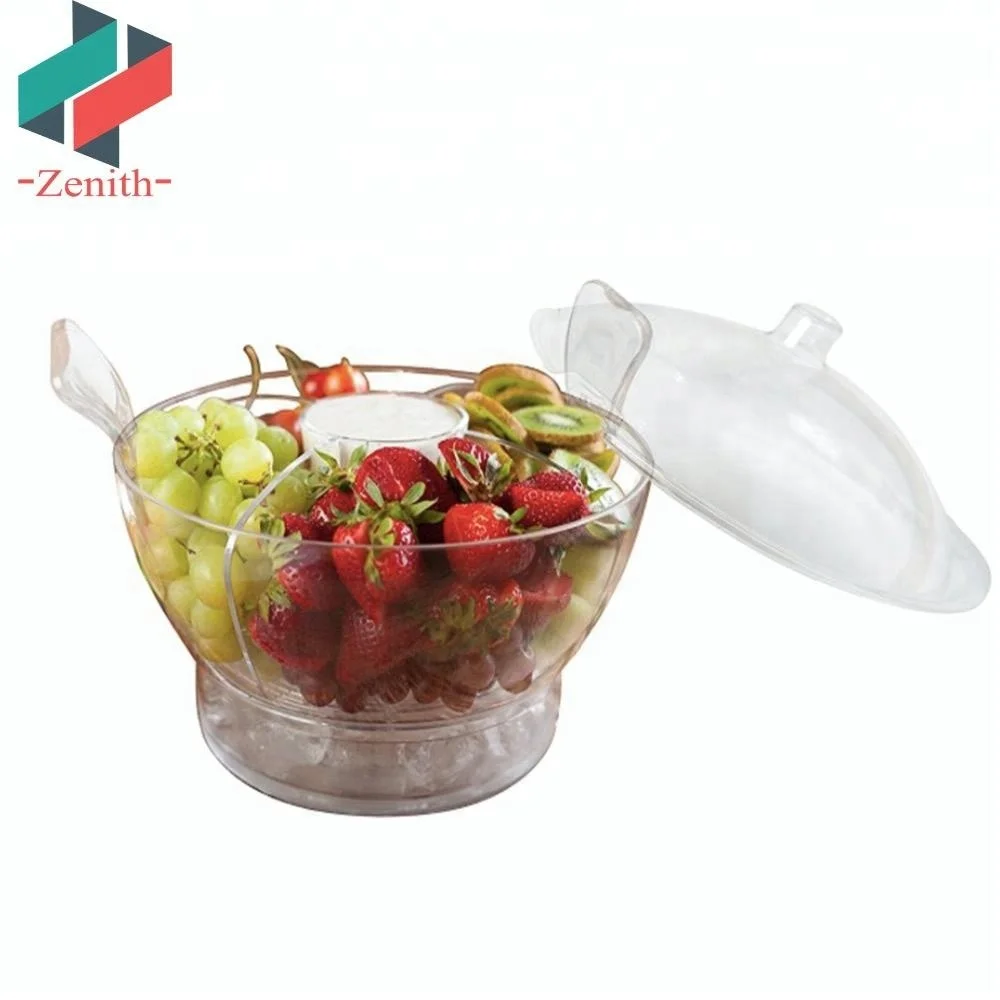 ZNK00001 Best Quality Clear Acrylic Salad Bowl on Ice with Lid and Fork