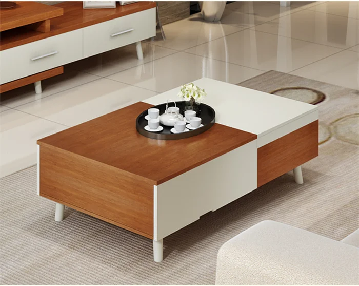 The glossy PVC white and wood grain coffee table