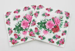 Pink Rose Paper Napkins Floral Festive & Party Tissue Dinner Serviette Guardanapo 33cm*33cm