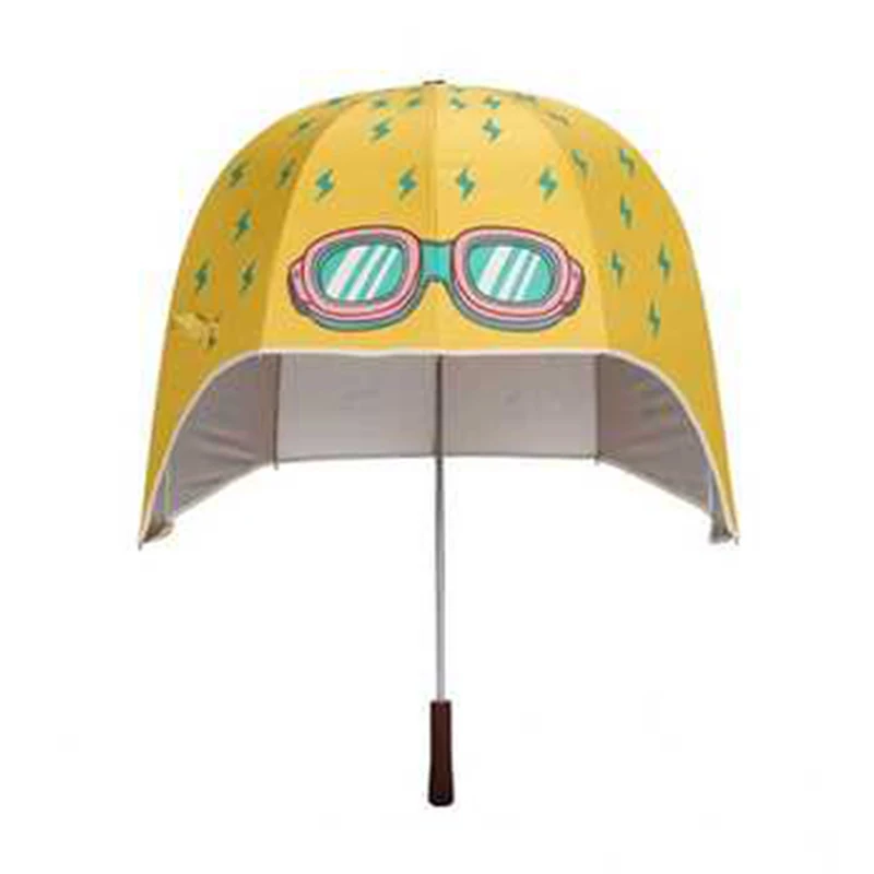 
wooden handle Funny creative folding customized hat shape helmet umbrella 