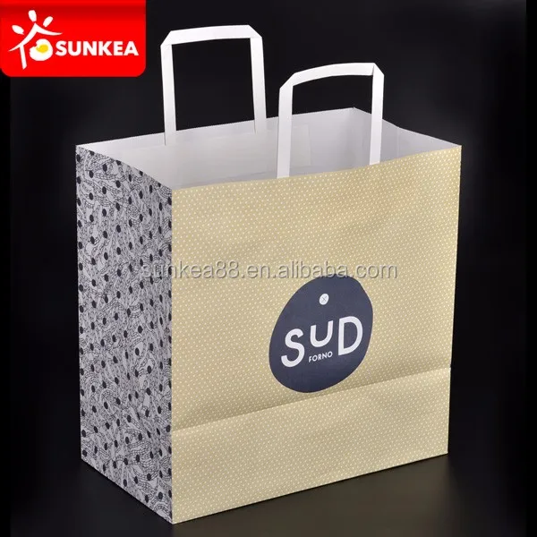 Cost production cheap custom packing white kraft shopping paper bag with handle