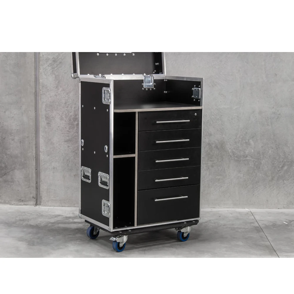 Fiasconite 5 drawers Work Station Flight Road Case with side table