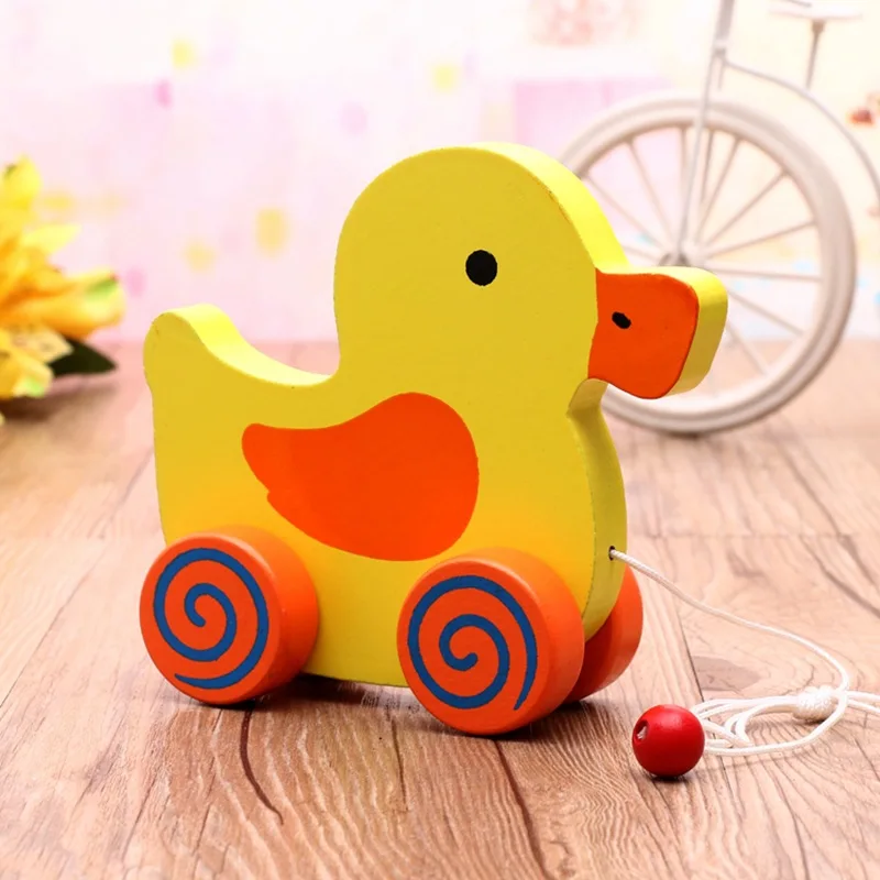 FQ brand Wooden toys Rabbit Knock the Drum Drag Car Creative Educational Push and Pull Toy for Baby Toddlers