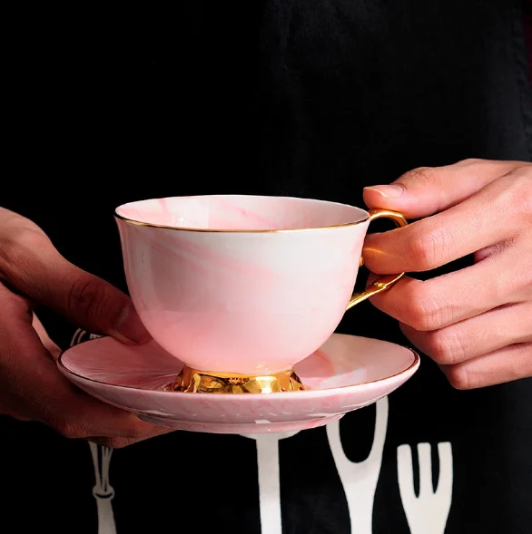 Мраморная белая фарфоровая кофейная чашка золотая линия с ручкой костяного фарфора винтажная Золотая оправа чайная и блюдце
