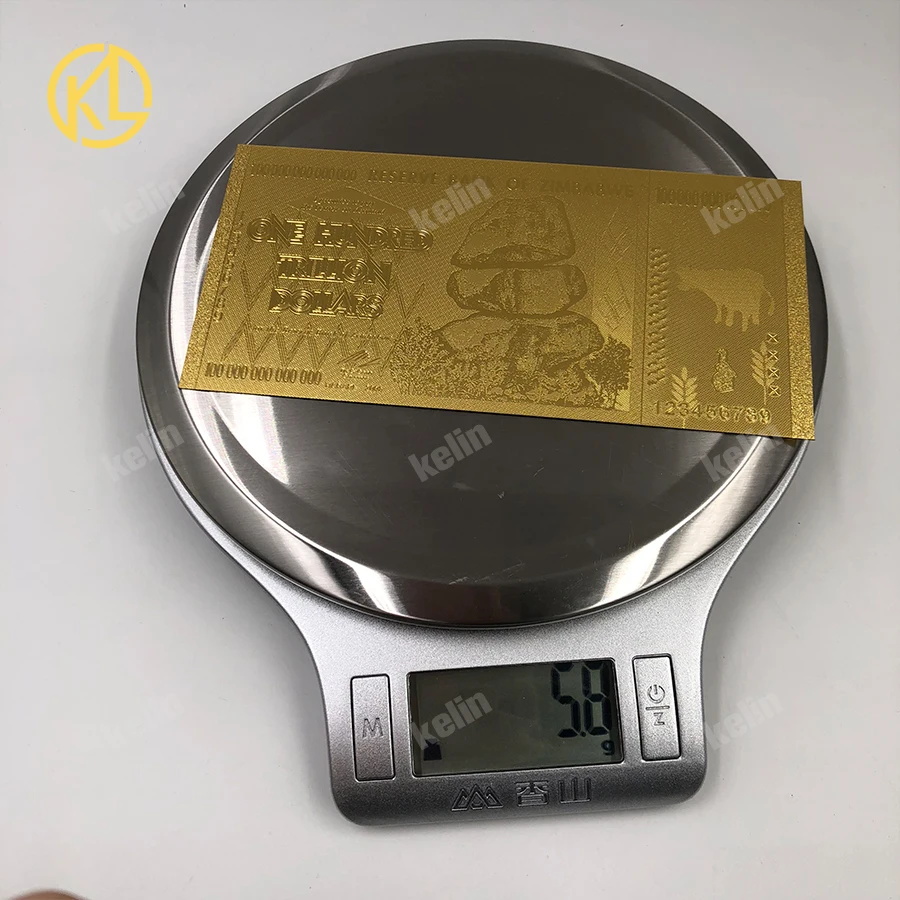 1000pcs 24K Gold Plated Banknotes 100 Trillion Dollar Zimbabwe Banknote Buffalo Bill in Plastic Material with COA