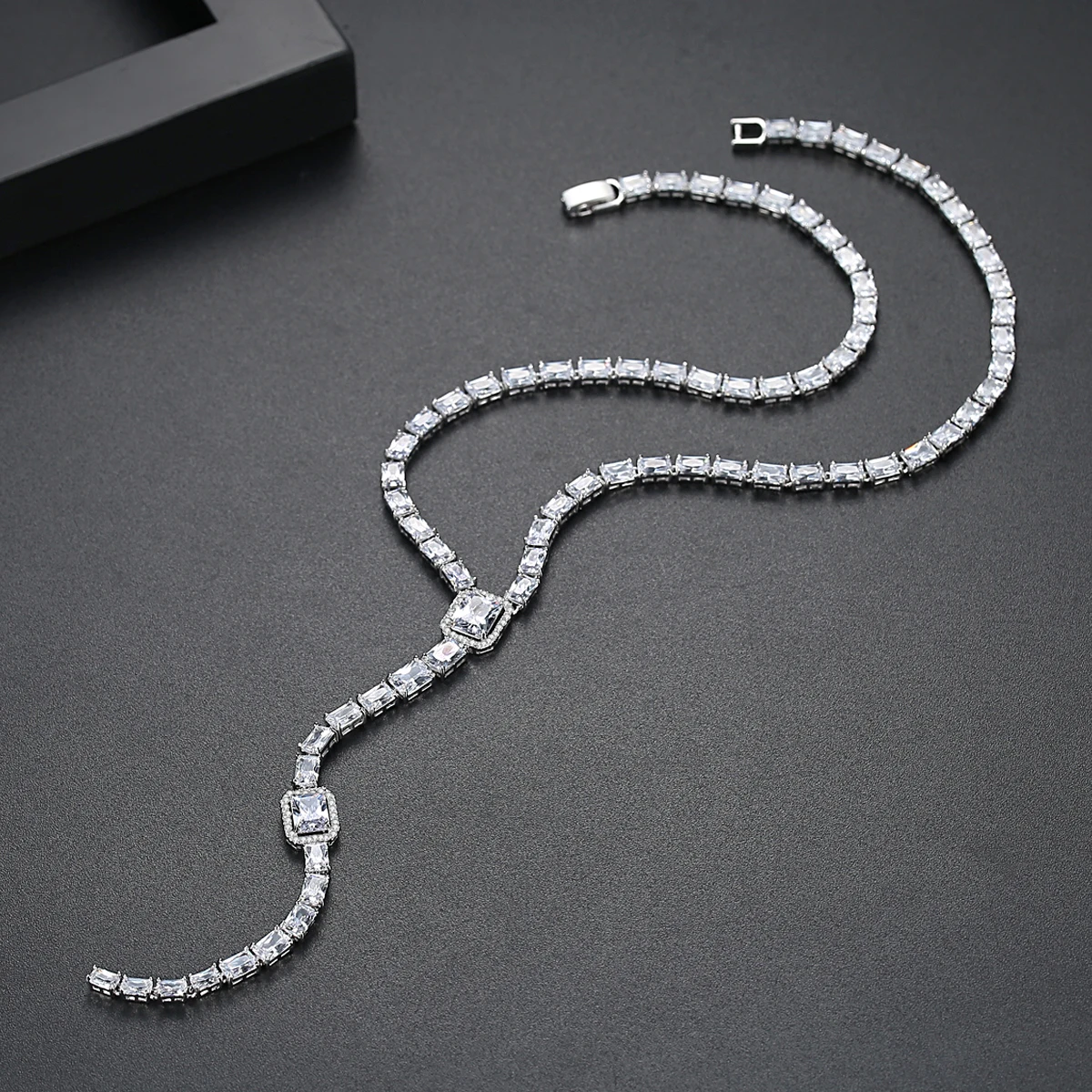 LUOTEEMI Big CZ Women Long Chain Necklace Luxury Wedding Party Jewelry for Bridals