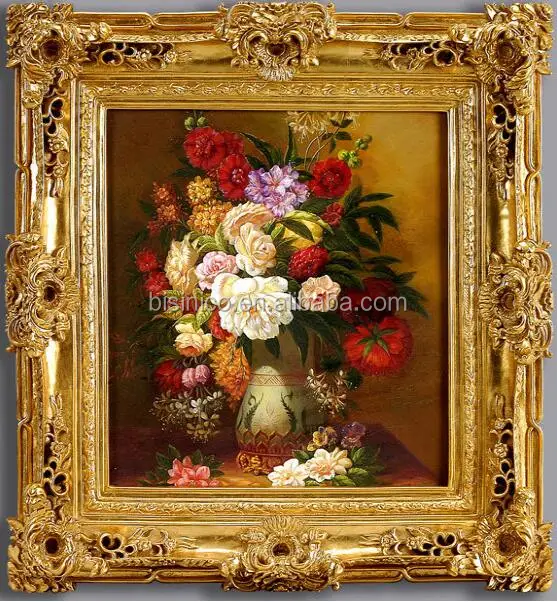 Classic Antique Golden Carved Square Framed Oil Painting, Landscape Handmade Oil Painting