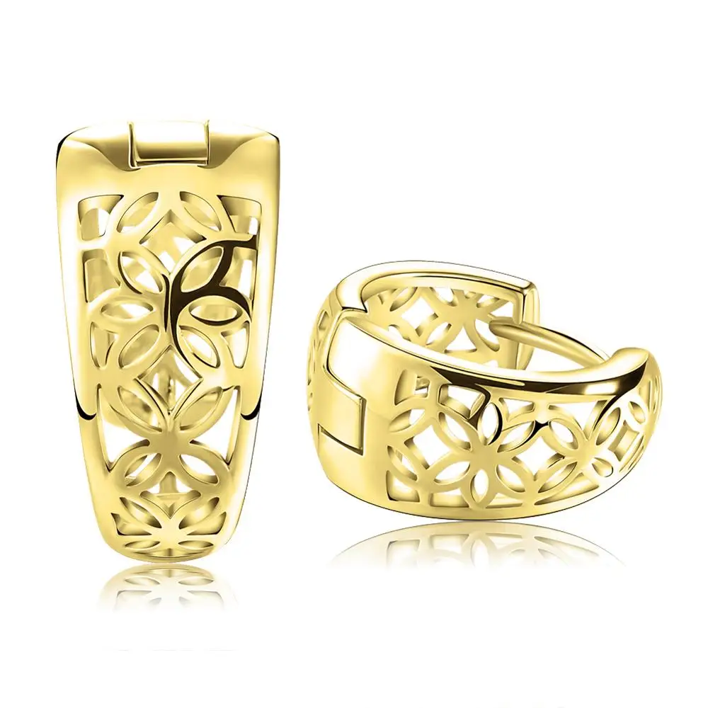 
RINNTIN OE28 Women jewelry Brass Hollow Flower Hoop Earring 