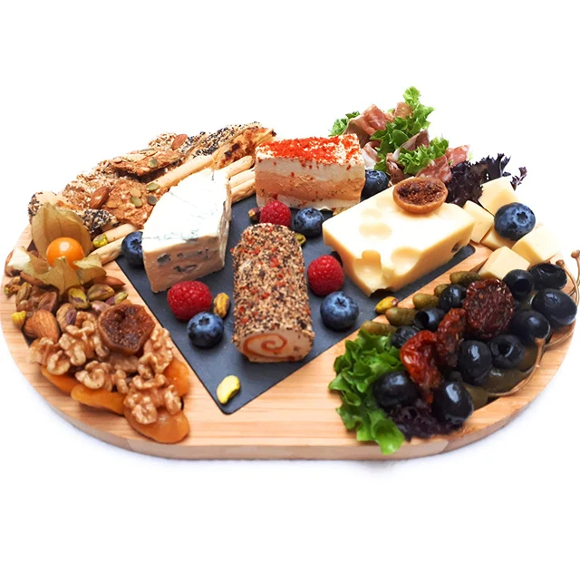 
Bamboo Cheese Board and Cutlery Knife Set,Black Slate with Markers,Best Party Serving,Charcuterie Cutter 