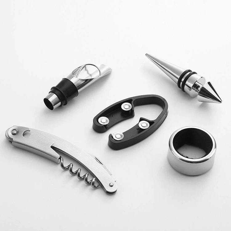 Wine Accessory Tool Gift Set with Pourer Collar Cork-Screw Stopper Cutter