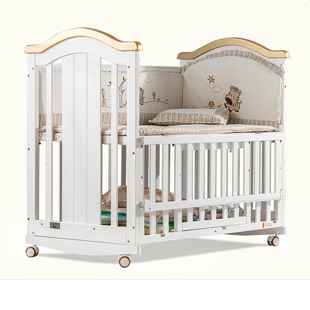 Convertible Wooden Baby Cot Bed Cradle Crib Multi Functional Free Mosquito Net