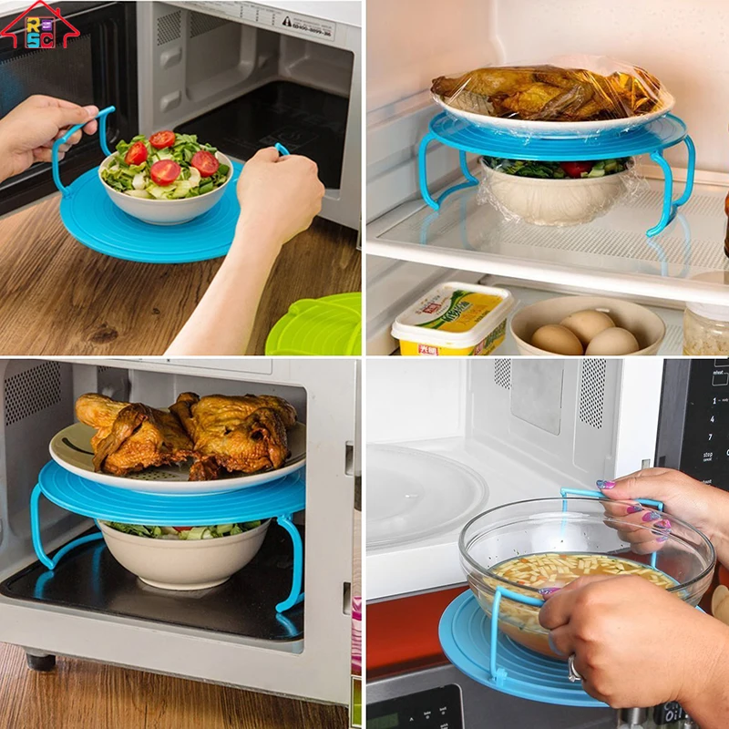 Multifunction Plastic Foldable Microwave Tray,Steam Rack Oven Bowls Plates Holder Shelf Kitchen Tool
