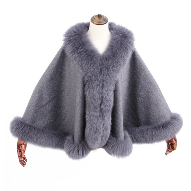 New Arrivals Women Fashion Fox Fur Triangle Shawl Grey Brown Cape Fur Scarf