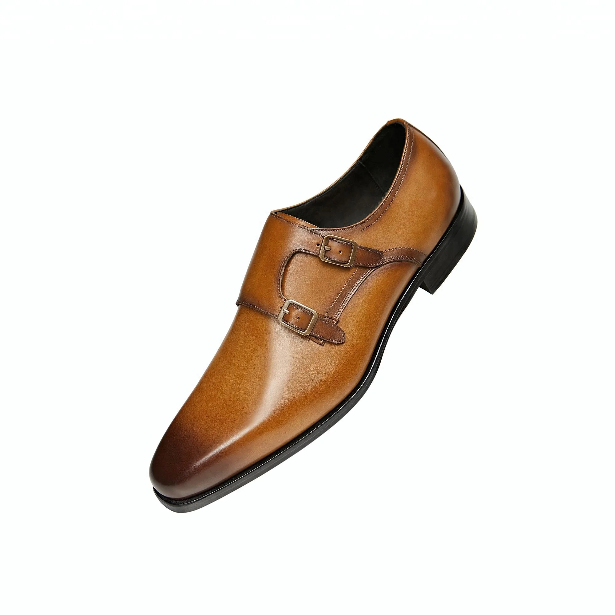 Multi color black brown handpainted men party shoes with double buckles