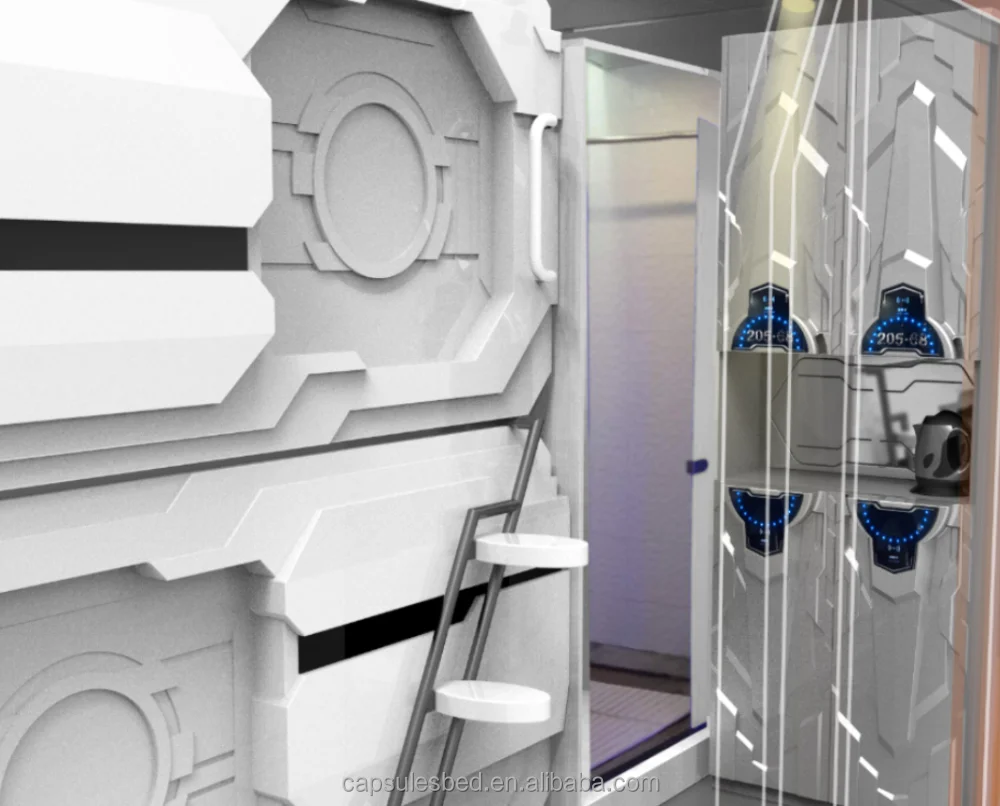 Mobile expandable container house luxury with capsule bed with shower and toilet with A/C with lockers with seats and desks