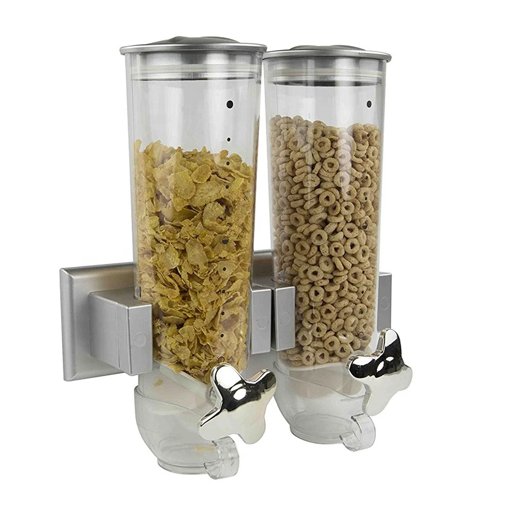
Plastic Kitchen Storage Two Container Wall Mounted Double Dry Food Cereal Dispenser 