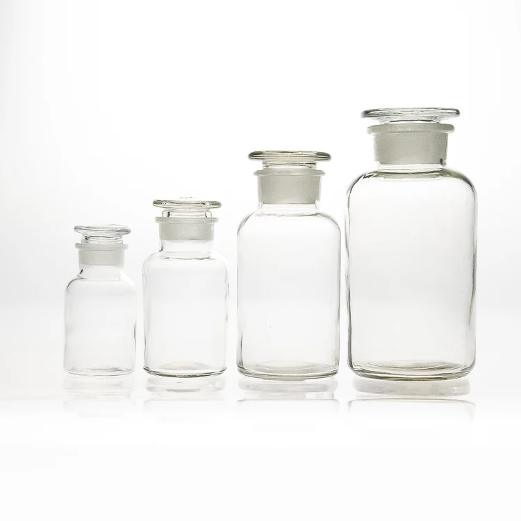 Pharmaceutical Bottles 500ml 500cc 18oz Clear Glass Round Shape Wide Mouth Reagent Bottle with Stopper