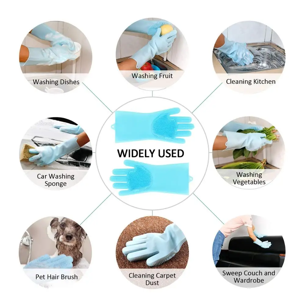 Upgraded kitchen magic silicone dish washing gloves for washing dishes