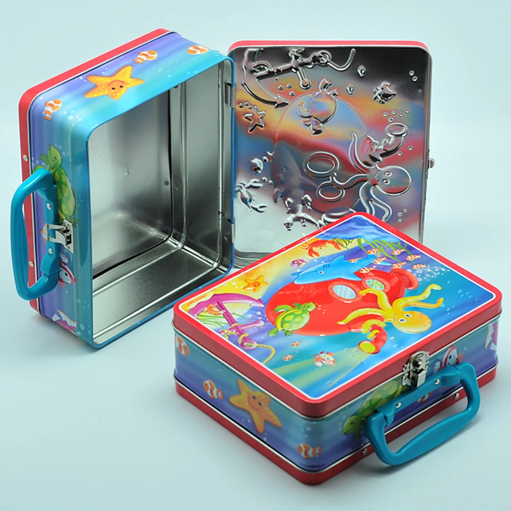 wholesale custom square metal plain lunch tin box with lock and key