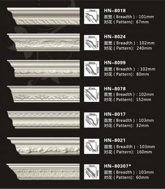 cheap price + high quality carve patterns antique PU cornice molding profiles designeps foam cornice