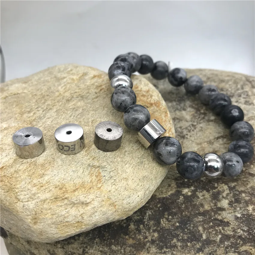 10x6mm OEM logo stainless steel Metal column cylinder Barrel beads charms with small hole for beaded bracelets