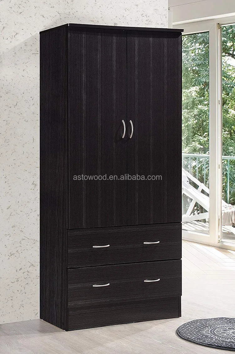 Melamine PB cheap good quality 2 Door Wardrobe with 2 Drawers and Hanging Rod