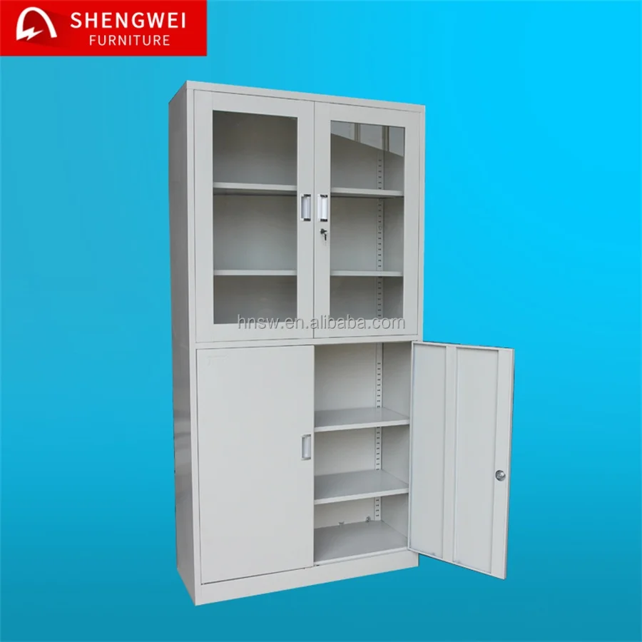 tall cheap display iron filing storage almari cabinets with swing glass doors