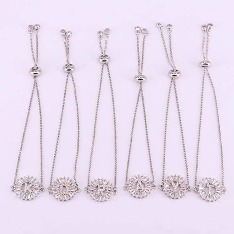 Fashion Women Jewelry Gold Chain Micro Pave Zircon Letter Bracelet Charm Initail Bracelets