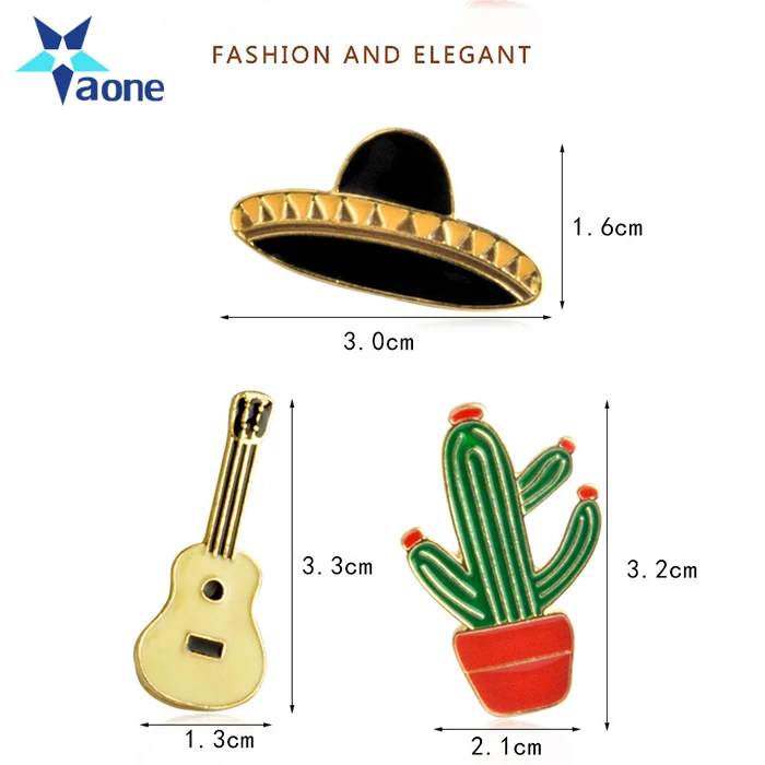 Hat Guitar Mexican Cactus Enamel Pins Brooch Badge Metal Girls Jeans Bag Decoration Gift Fashion Jewelry Wholesale
