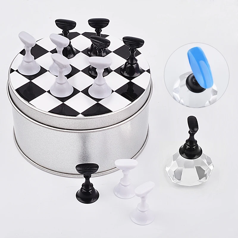 Chess Board Design Crystal Rhinestone Holder Manicure Tools Nail Art Tips Practice Stand Nail Art Display Holder