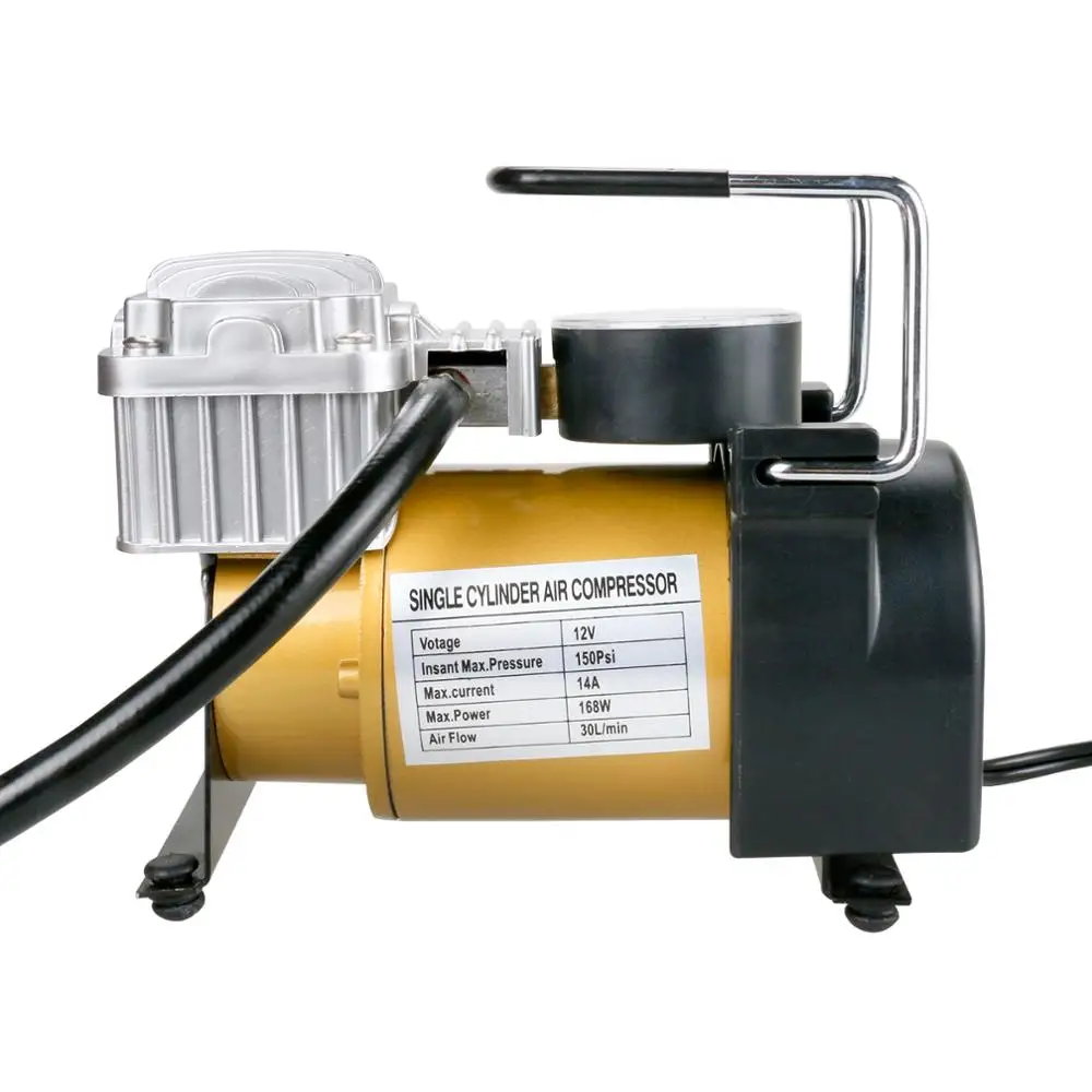 DC 12V Single Cylinder Car Air Compressor, 150 PSI, 30L/min Air Flow Car Tire Inflatable Pump With Gauge