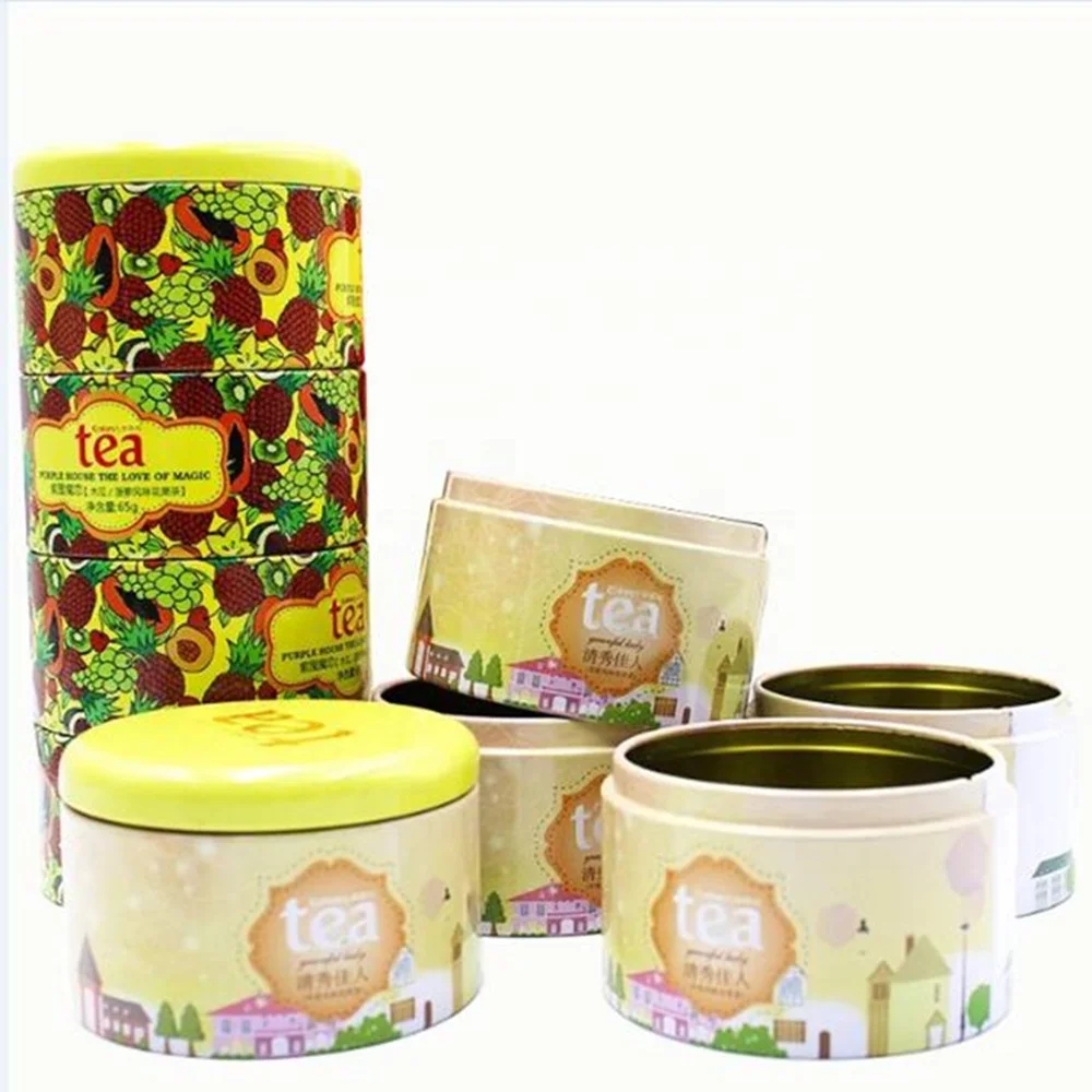 Promotional 3 Layers Round Metal Tea Tins Canister Decorative Round Stackable Tea Tins Box Packaging