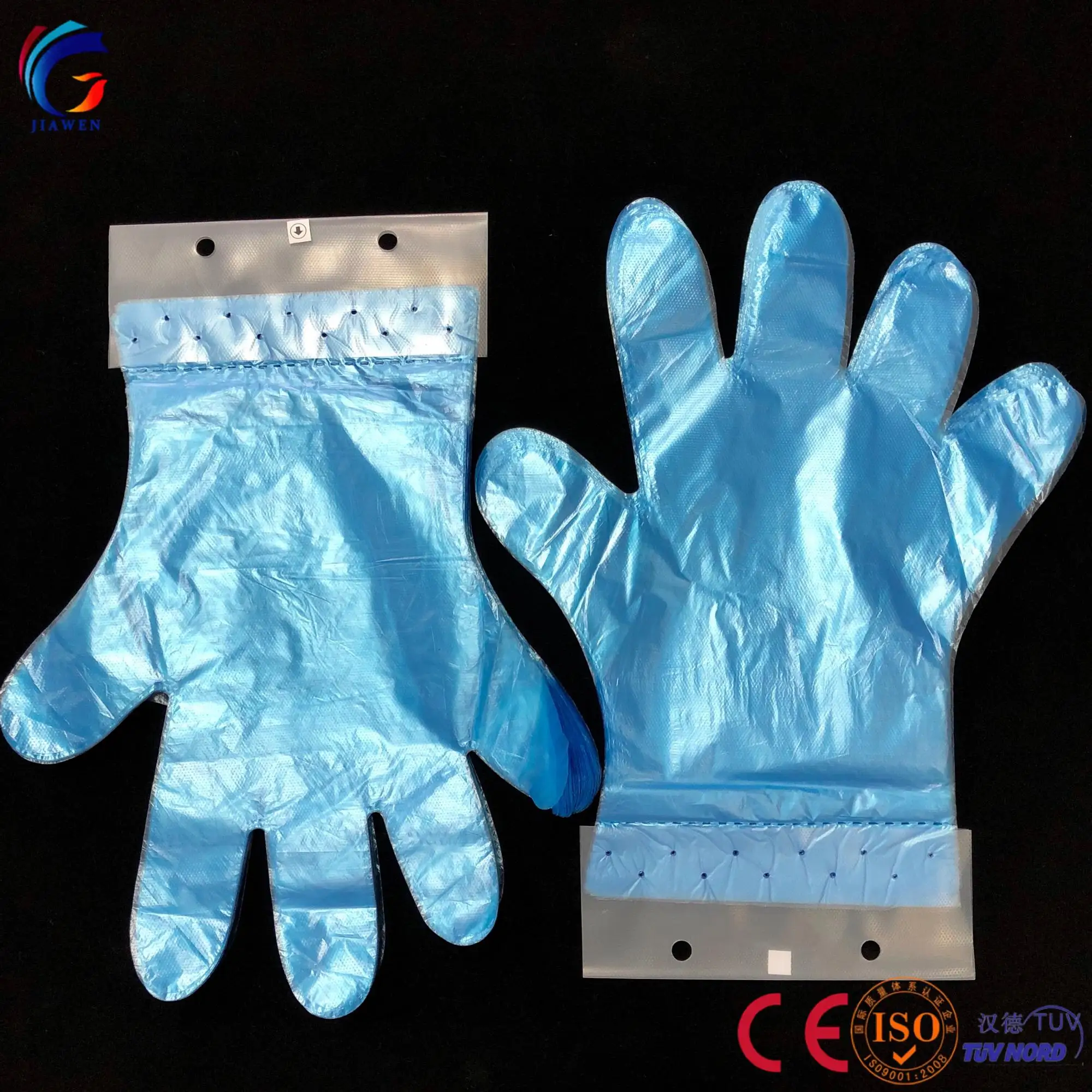 Anti-Slip Design Carefully Tested PE disposable plastic gloves with head card hang tag blocked gloves for easy use