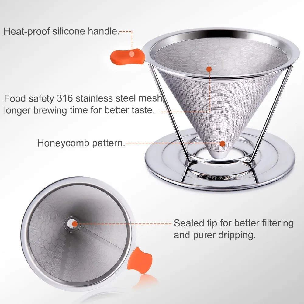 Hot Sale Stainless Steel Pour Over Coffee Filter Coffee Brewer with Separate Stand