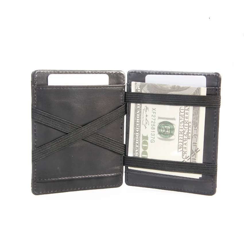 Factory New Arrival Full Grain Black Leather Magic Wallet Magic Card Holder Wallets With Coin Pocket