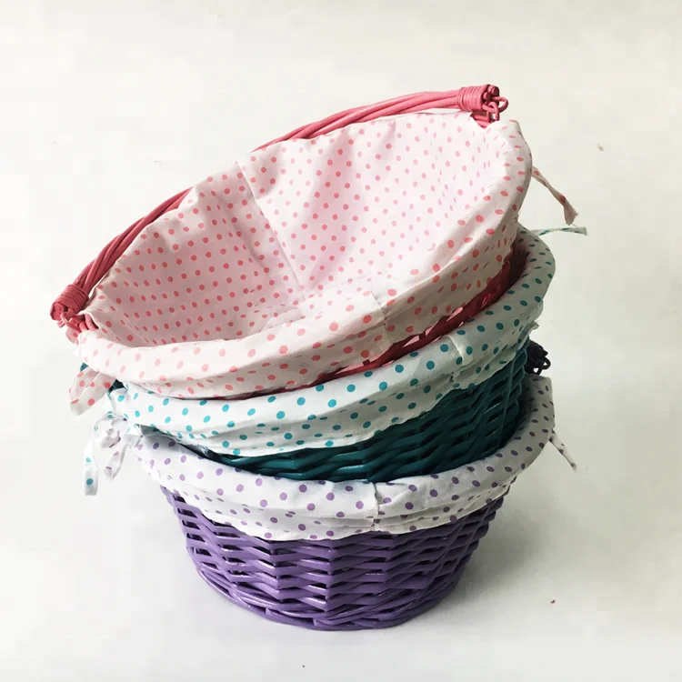 
Round colorful holiday gift basket Easter willow basket with moving handle 