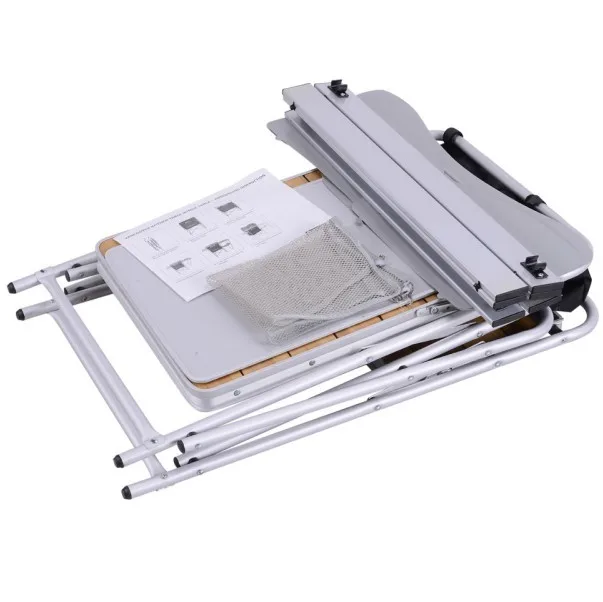 Outdoor furniture OEM aluminum frame folding wood camping table bamboo top with side table