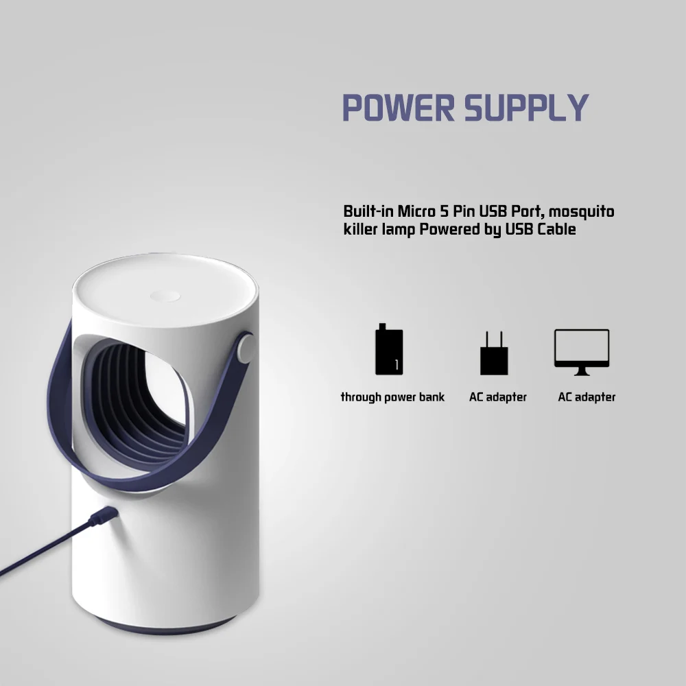 Radiation-free Silent Hanging Anti Mosquito Fly Trap Solar Led Uv Light Mosquito Repelient Grey Mosquito killer lamp