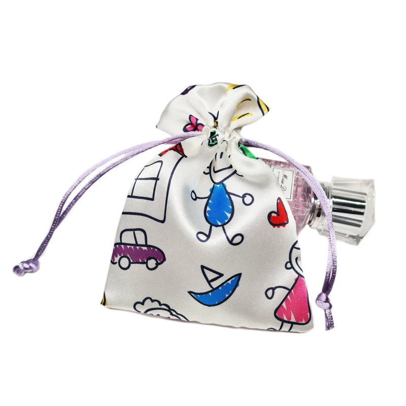 Custom Silk Satin Drawstring Bags Gift Pouches For Jewelry Pearl With Logo