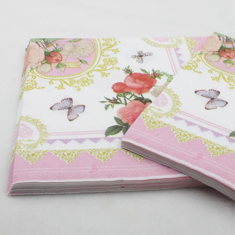 Printed Feature Flower Paper Napkins For Event & Party Decoration Tissue Decoupage Servilleta 33*33cm