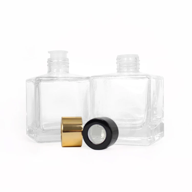 Wholesale 200Ml Empty Decorative Square Clear Glass Cosmetic Diffuser Bottle For Perfume Wholesale Glass Perfume Bottles