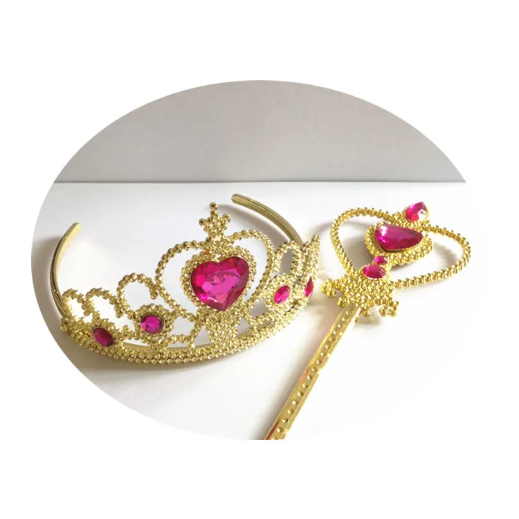 Girls princess cosplay accessories Golden crown+magic stick wand Kids Tiara